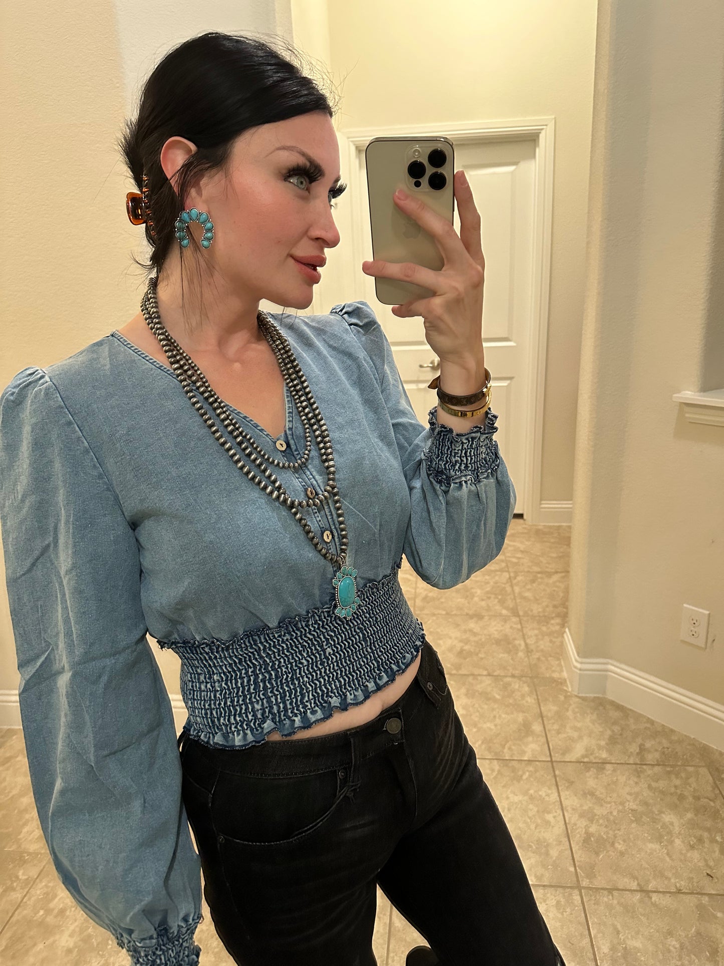 Denim Magnolia Crop Blouse