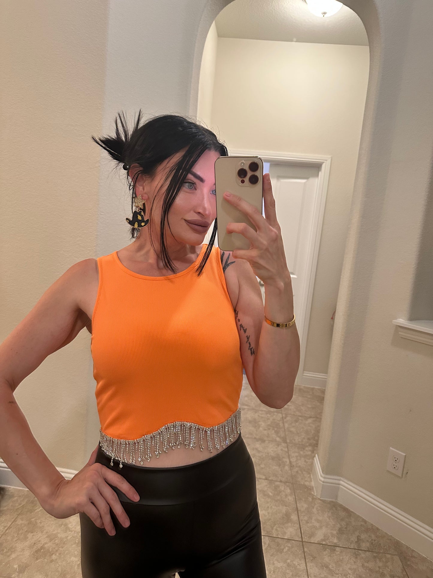 Rhinestone Dreamer Crop (Orange)