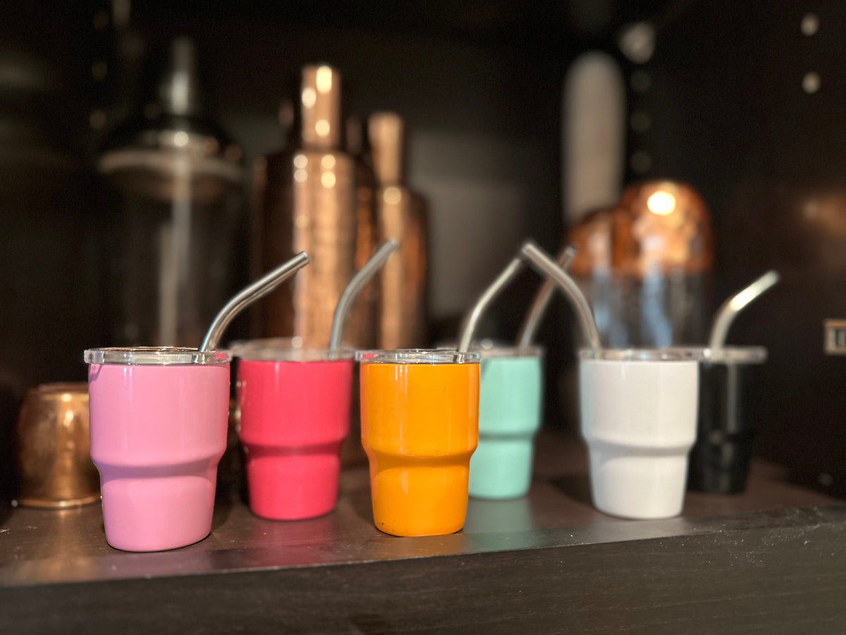 4pcs, Sakura Train Mini Tumbler Shot Glass With Straw, 2oz/60ml Tumbler  Shot Glasses, 20 Colors Metal Mini Tumblers With Lids And Straws, Mini  Tumbler