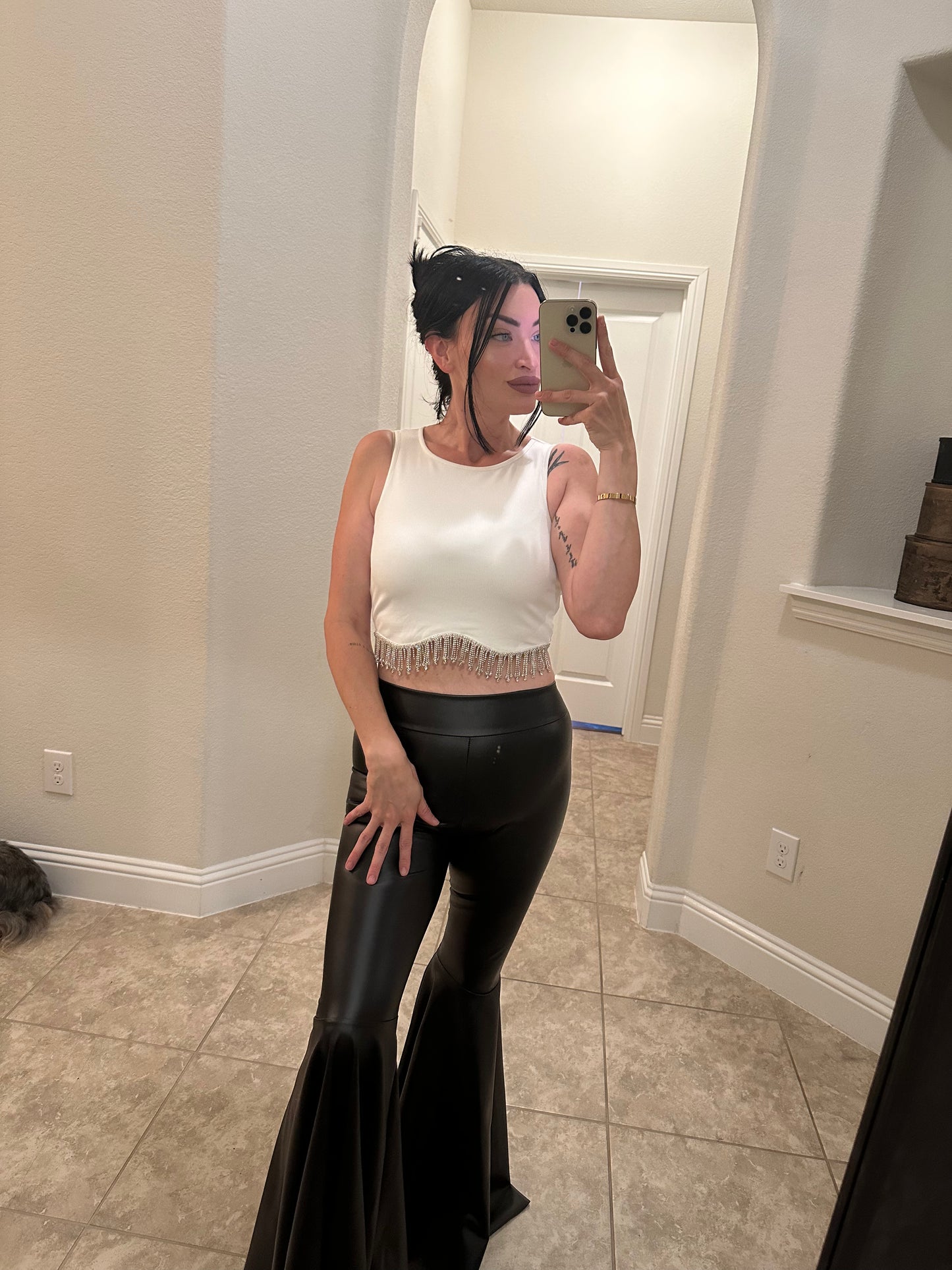 Rhinestone Dreamer Crop - White