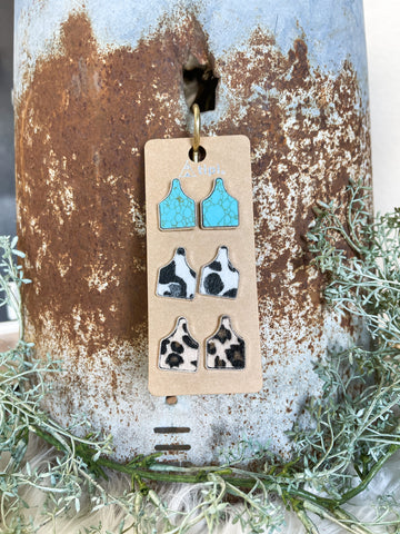 Cow Tag Earring Set
