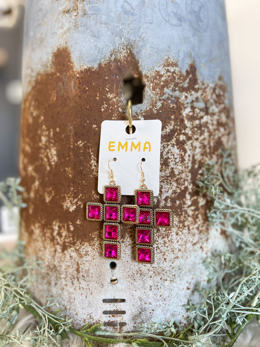 Fuchsia Cross Earrings