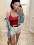 Red Faux Leather Crop