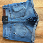 Medium Wash Distressed Patch Shorts