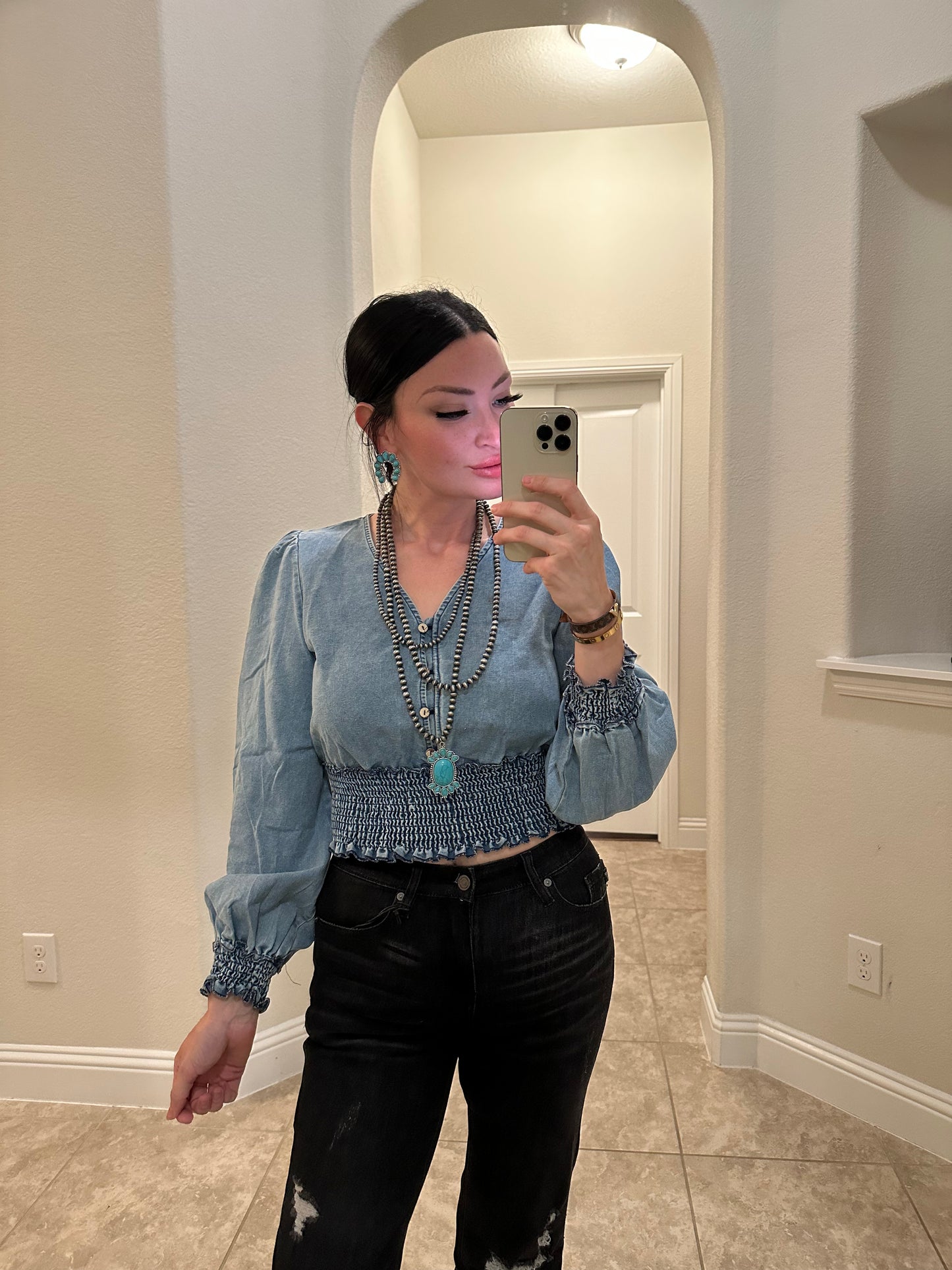 Denim Magnolia Crop Blouse