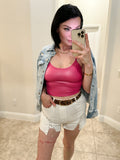 Hot Pink Faux Leather Crop