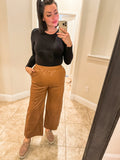 Camel Pleather Crop Trousers