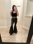 Black Faux Leather Bell Bottom Pants