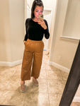 Camel Pleather Crop Trousers