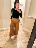 Camel Pleather Crop Trousers